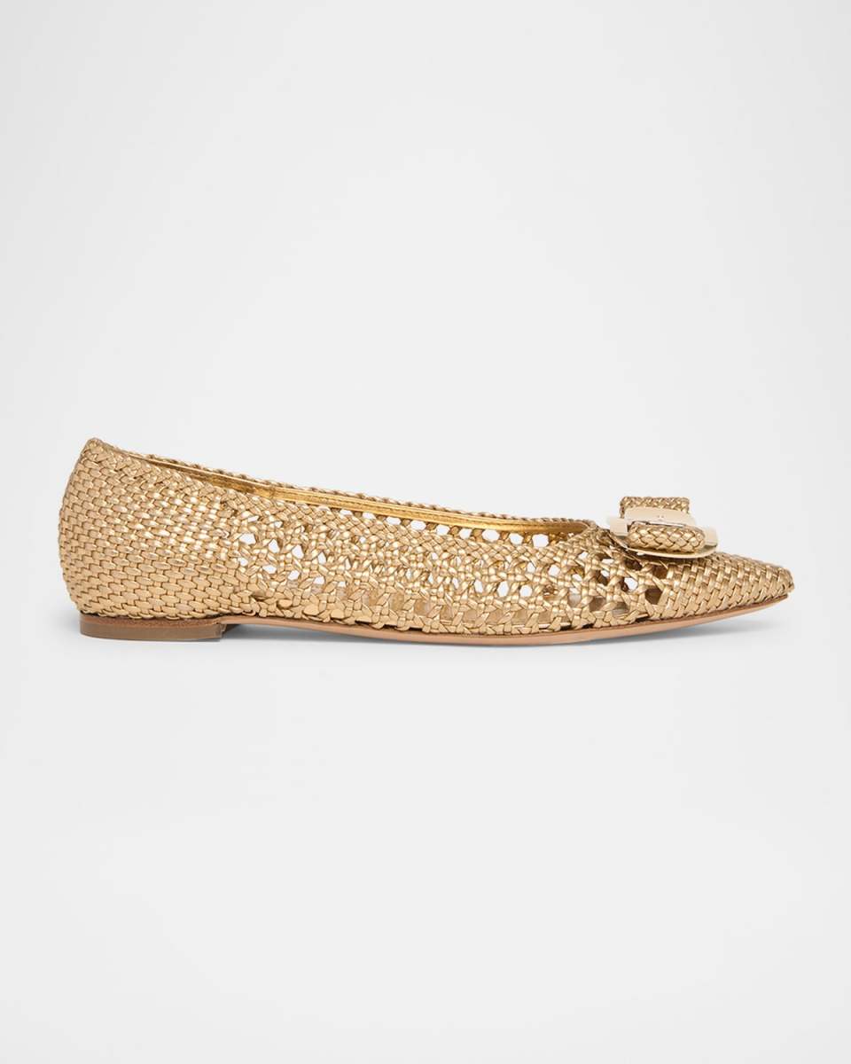 Zea Metallic Woven Buckle Ballerina Flats
